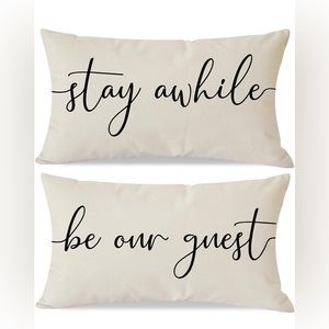PANDICORN Set of 2 Farmhouse Pillow Covers: Stay awhile & be our guest